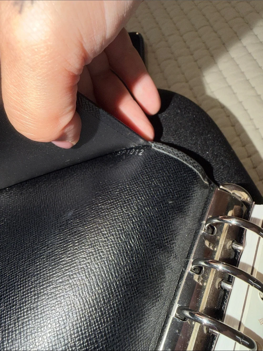 Louis Vuitton Black Textured Leather Tablet Folio with Snap Closure